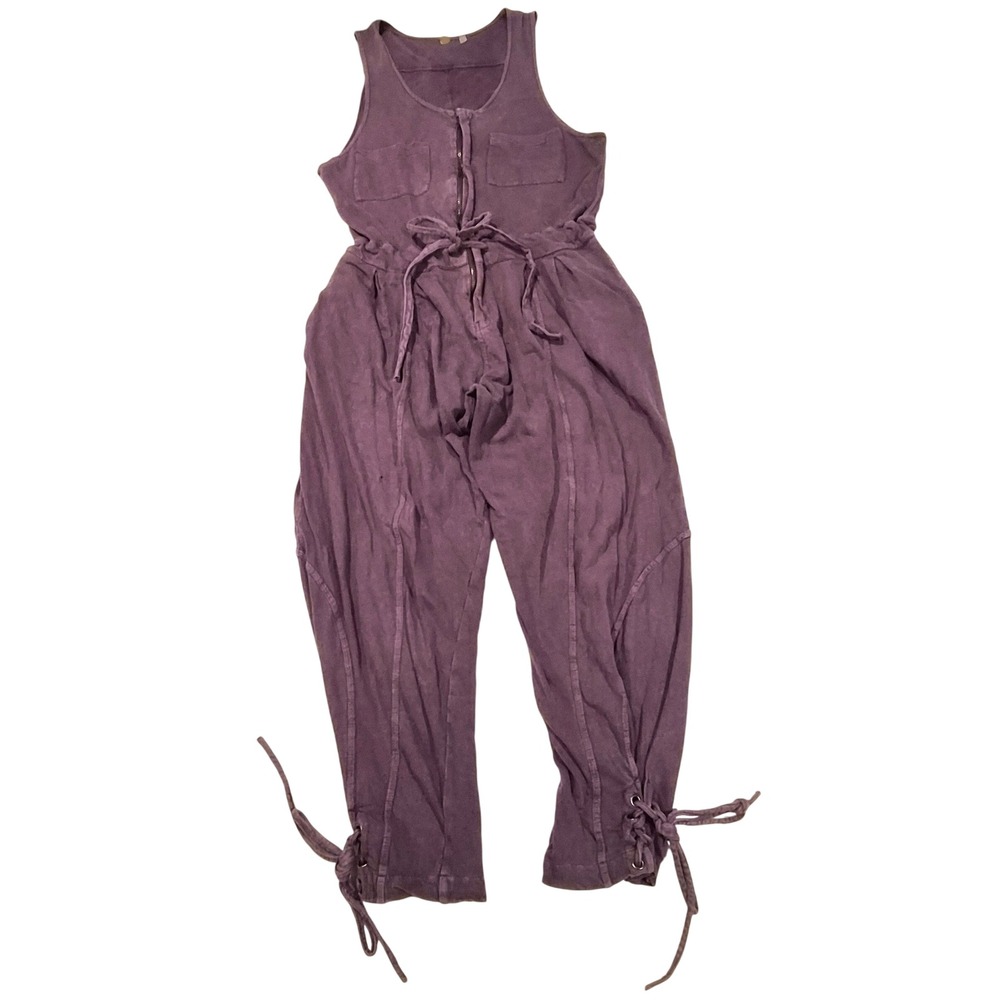 FP One Free People Purple Sleeveless Lace Up Hem Jumpsuit XS Thin Comfort Boho